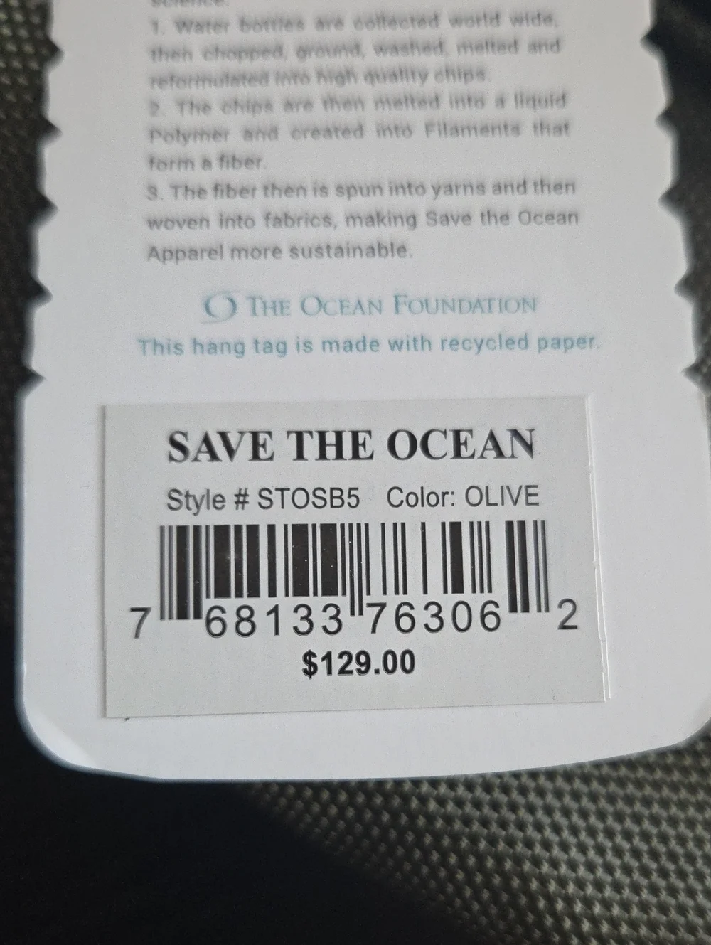 SAVE THE OCEAN Olive Green Sustainable Sling Bag - Travel Crossbody NWT - Picture 7 of 7